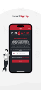 FixAfib mobile app screenshot showing heart rhythm tracking