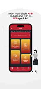 FixAfib mobile app screenshot showing patient education features