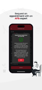 FixAfib mobile app screenshot showing AFib management tools