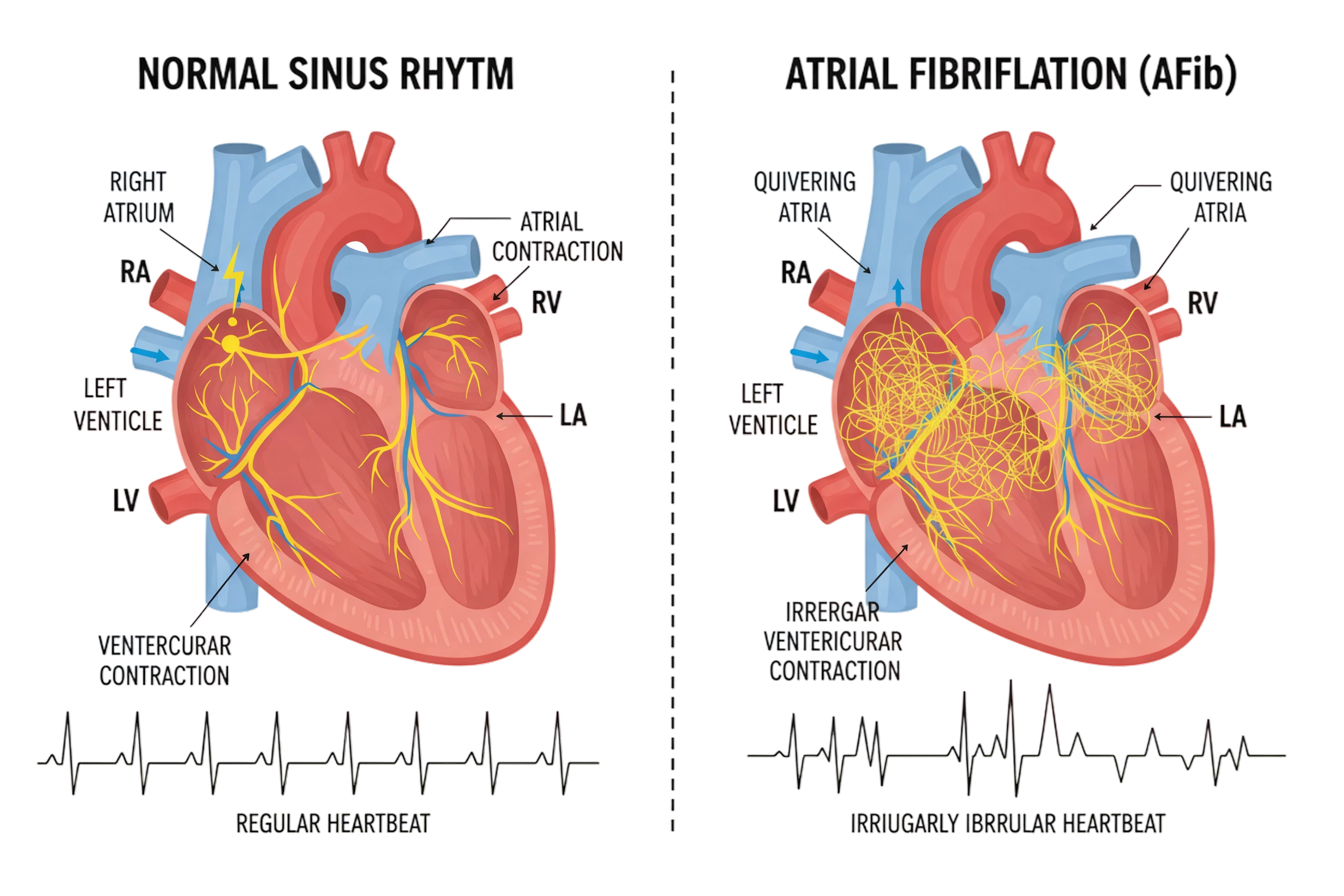 Illustration explaining what atrial fibrillation is
